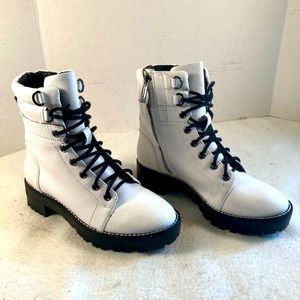 Gianni Bini Women’s Besteen White Leather Moto Ankle Boot